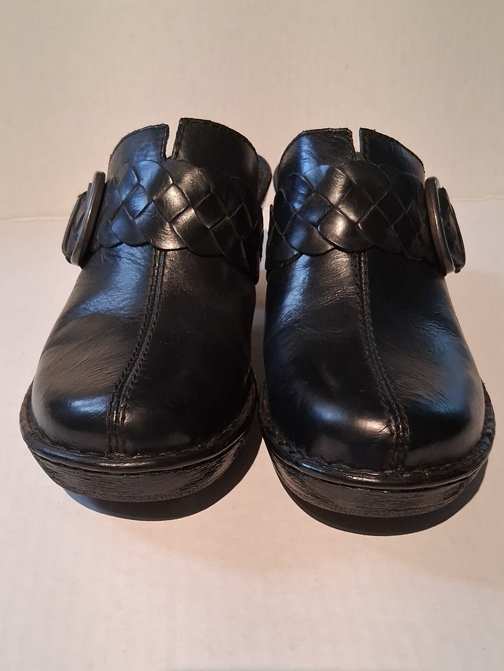 Born Black Leather Women's Slip-On Clogs with Braided Strap